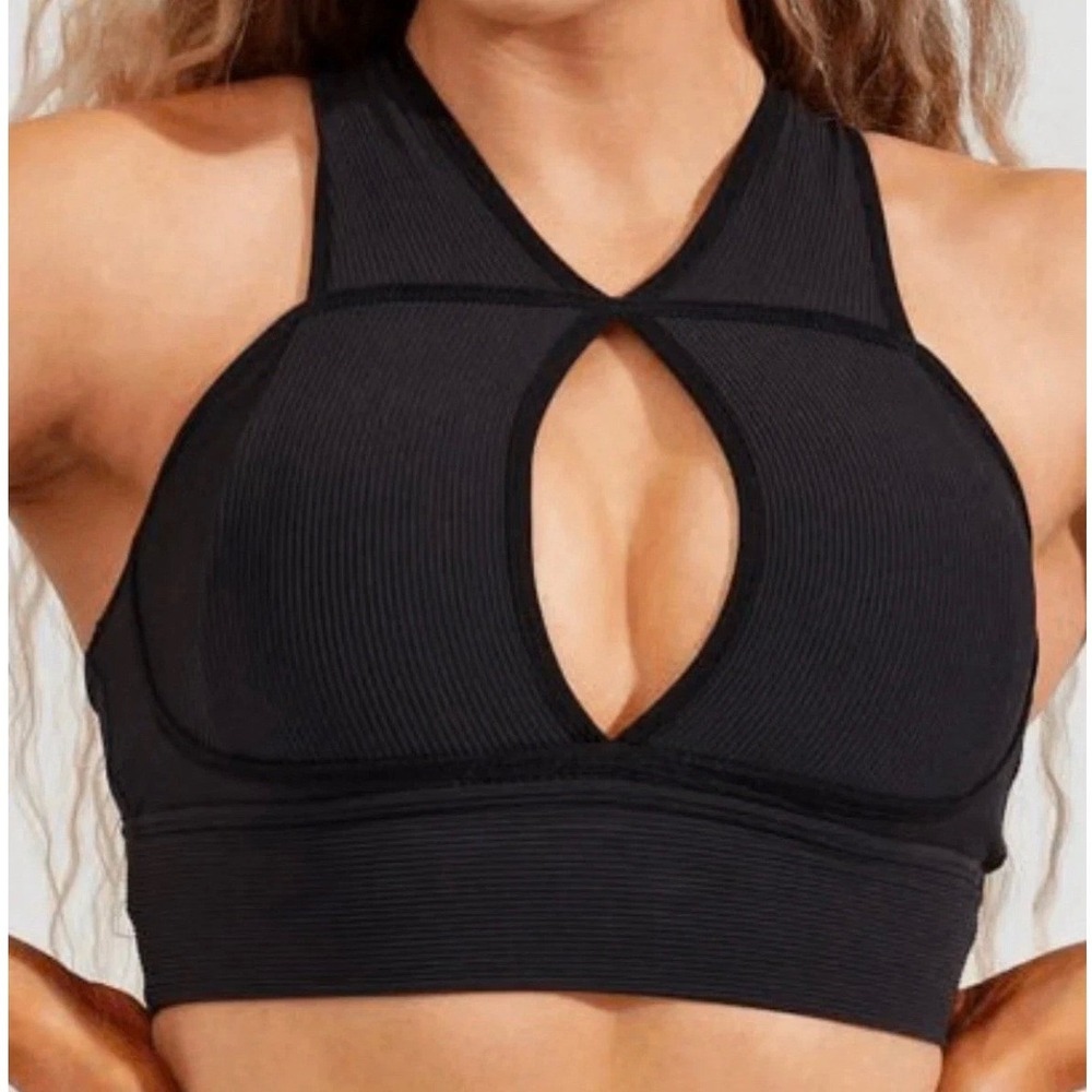 Buffbunny Collection Sphynx Ribbed Sports Bra, Black, Small, Performance Workout